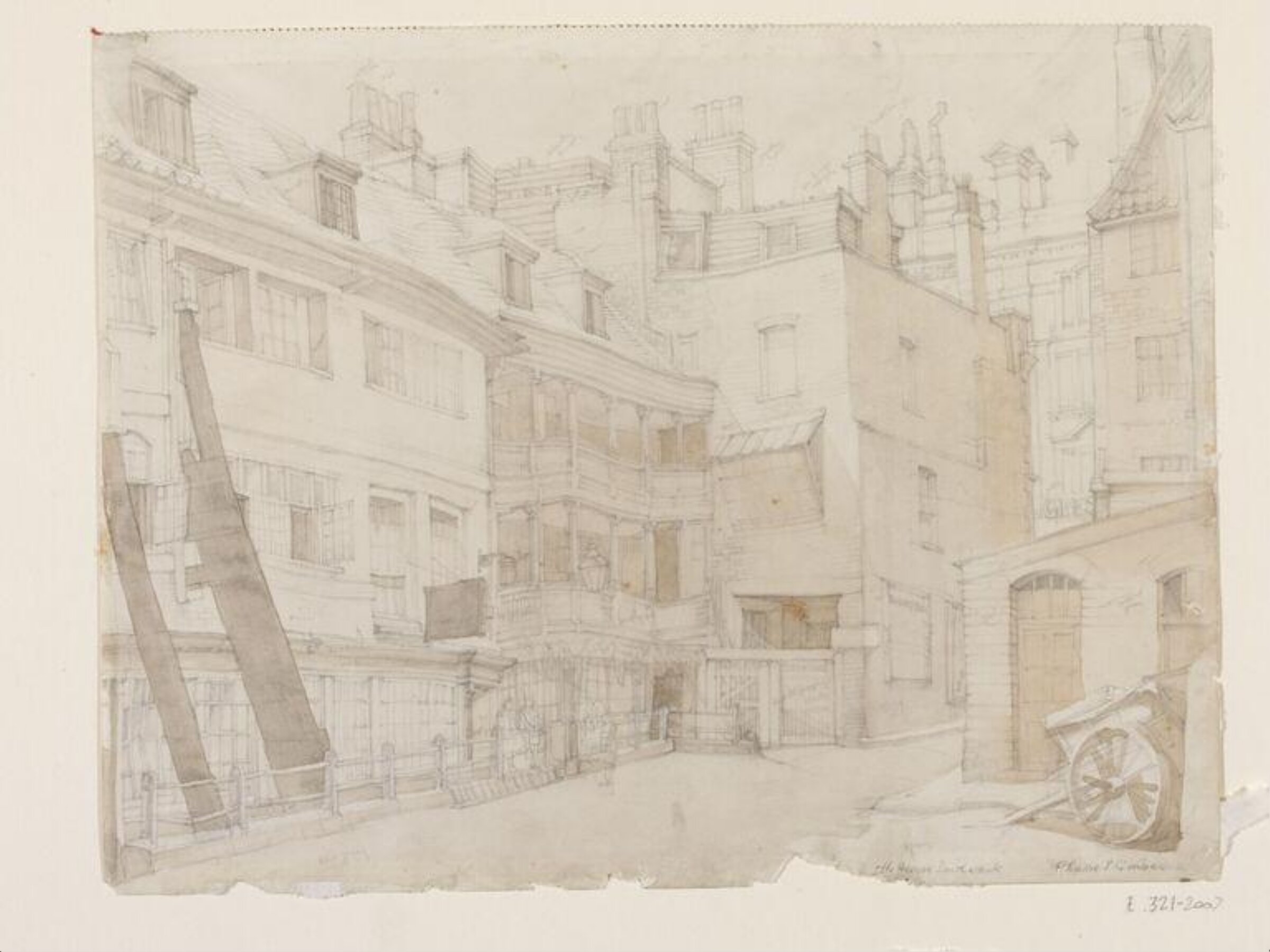 Sketch of the George Inn, Southwark, Phyllis E. Ginger, ca. 1940-1960