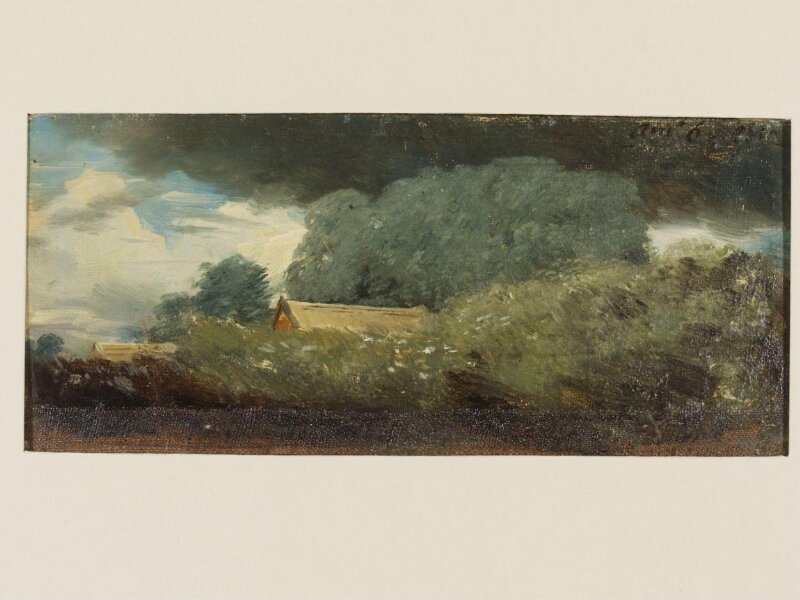 Landscape, with Trees and Cottages under a Lowering Sky