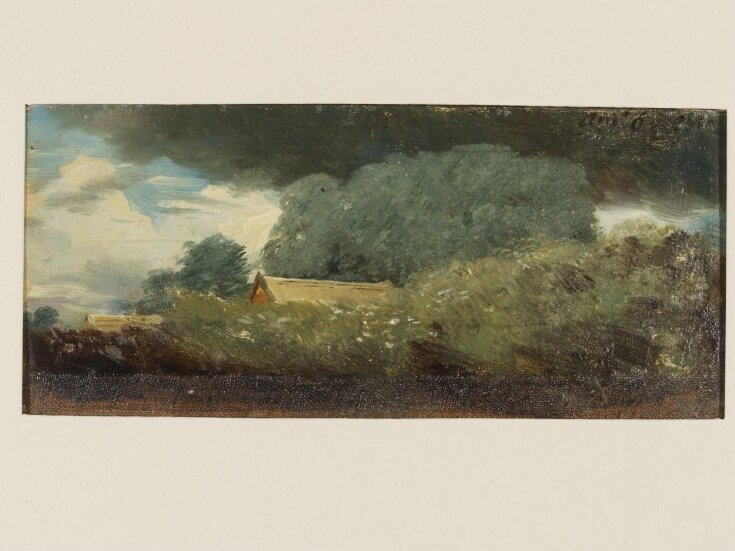 Landscape, with Trees and Cottages under a Lowering Sky top image