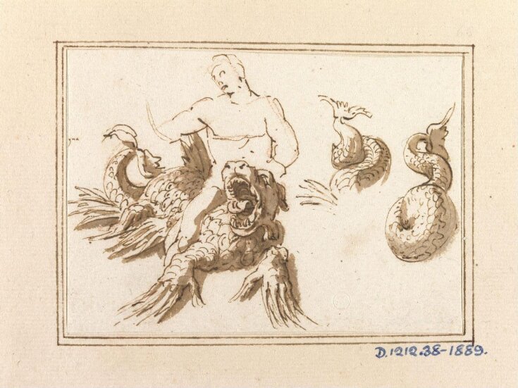 Man on a sea monster and additional studies of sea monsters’ tails; motifs from Mantegna’s Battle of the Sea Gods top image