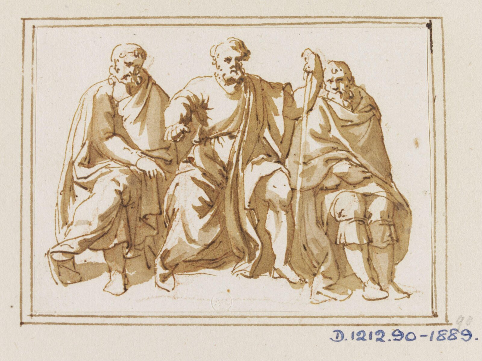 Three seated men, Jan de Bisschop, 1628-1671