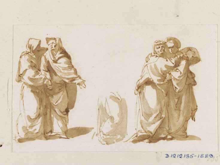 Pair of Studies of Two Standing Women Embracing, with an Alternative for the Right Leg of One top image