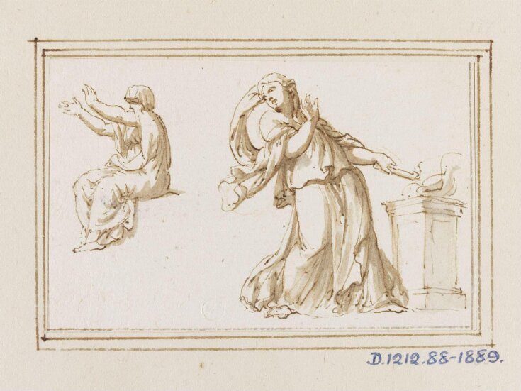 Studies of a seated woman and another woman at a sacrificial altar: motifs from classical reliefs top image