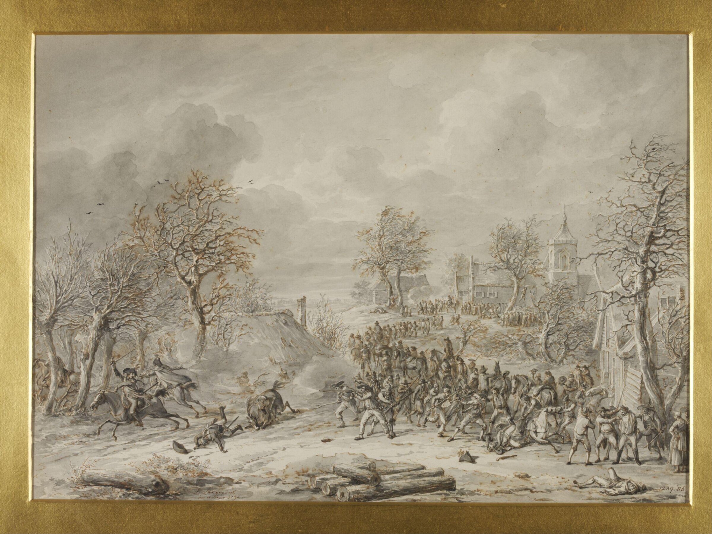 Skirmish Outside a Town During the Flanders Campaign, 1794, Dirk Langendijk, 1794