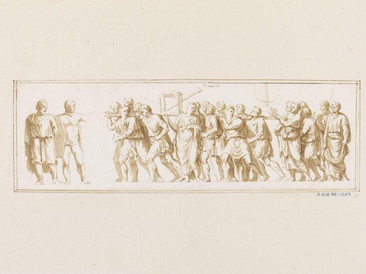 Procession of figures carrying spoils from the Temple of Jerusalem (motif from the Arch of Titus) and two figures (motif from the Arch of Constantine) top image