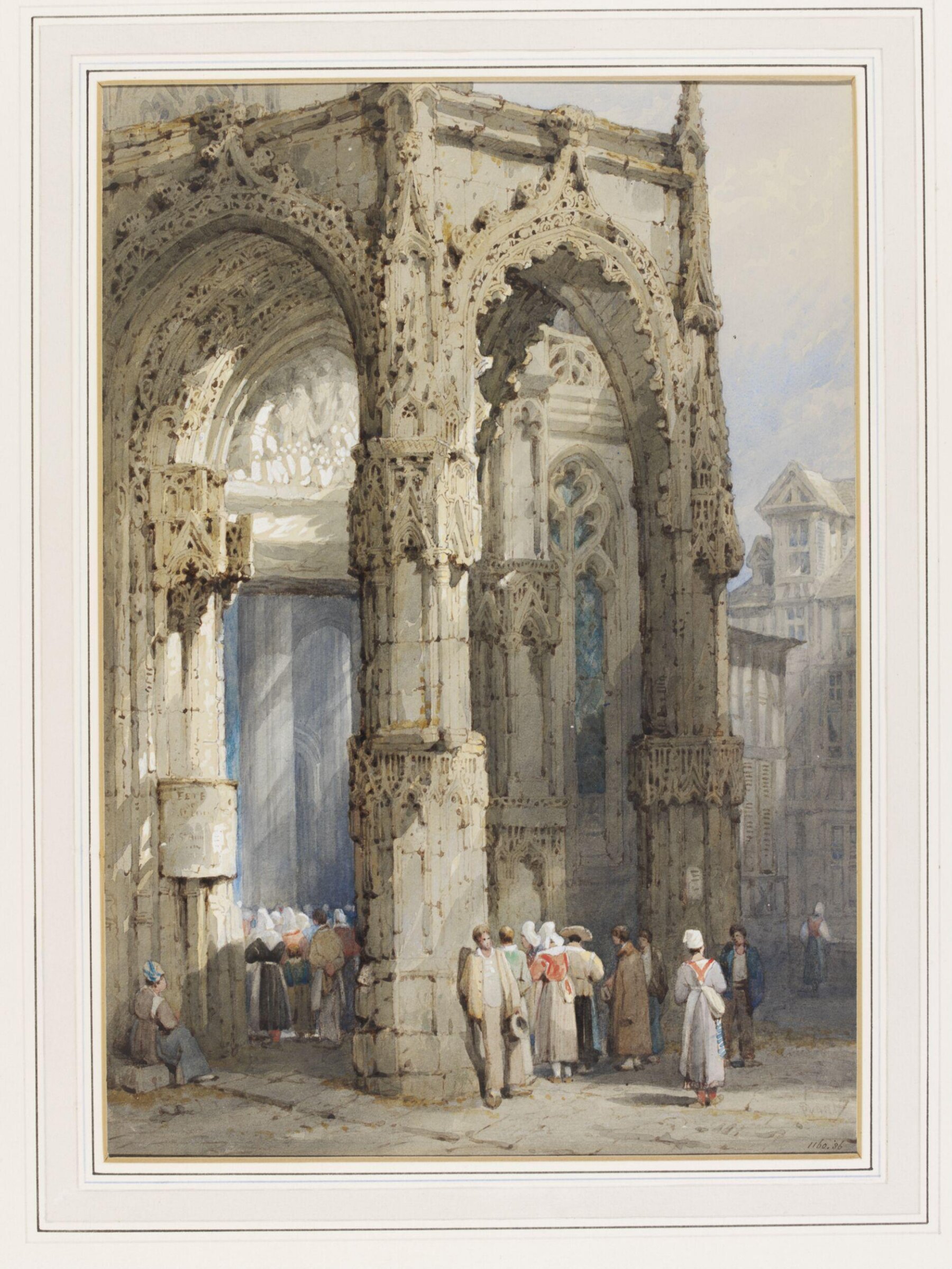 West Porch of the Church of St. Vincent, Rouen, Samuel Prout, early 19th century