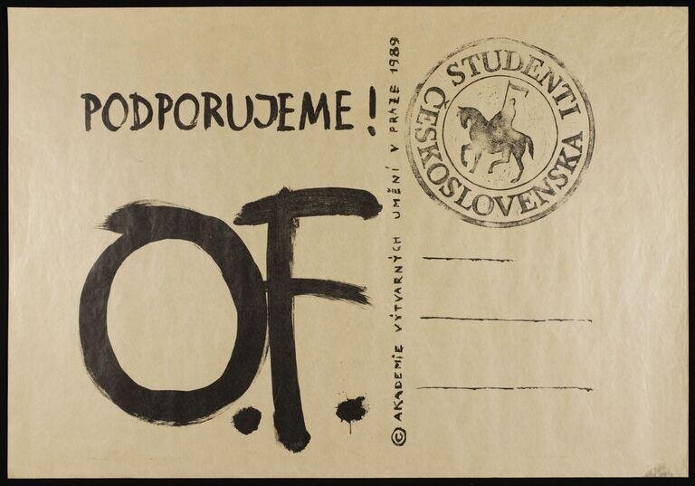 We Support Civic Forum. Students of the Academy of Fine Arts in Prague 1989. Students of Czechoslovakia.