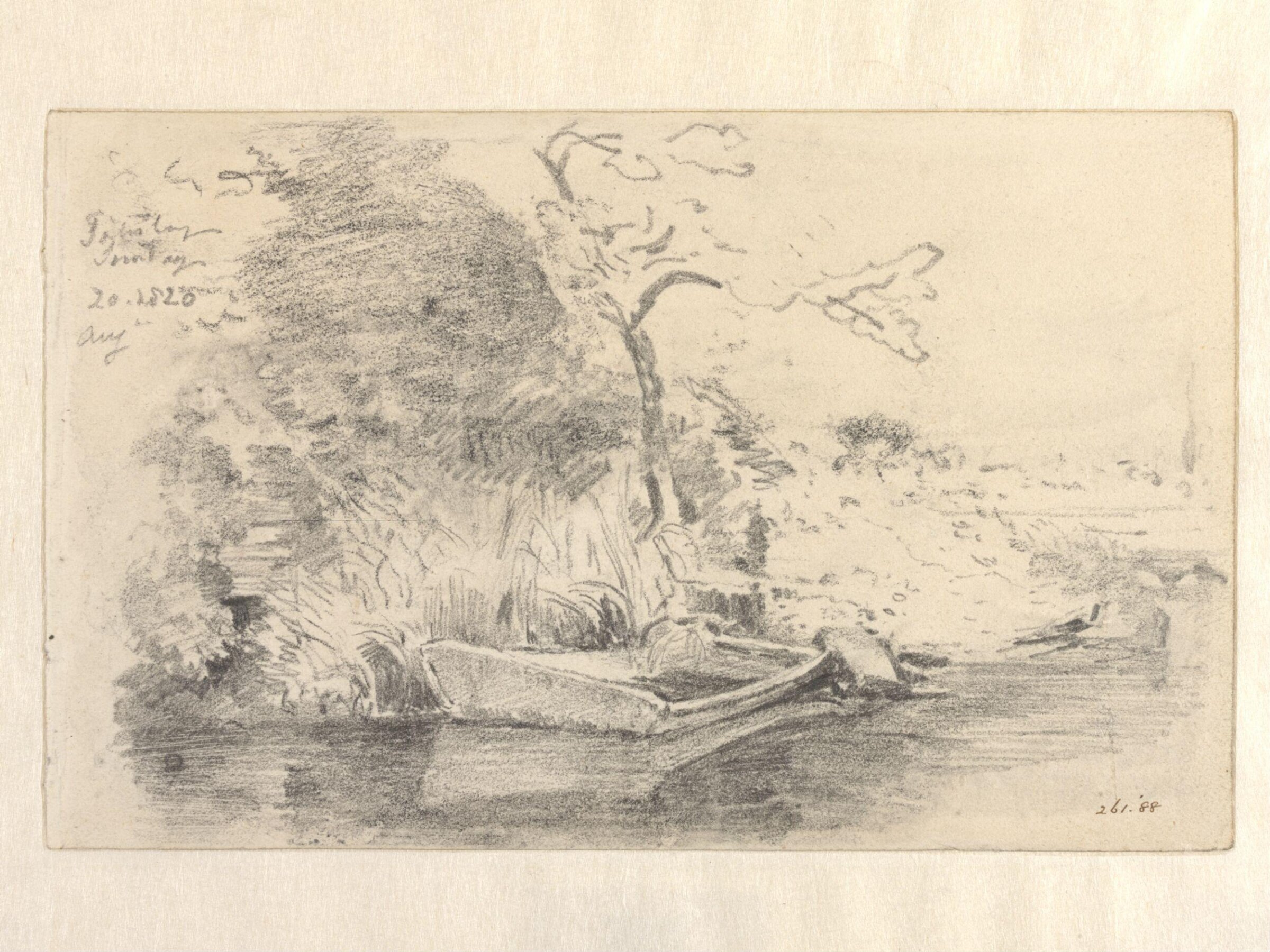 Scene on a river, with a punt, near Salisbury., Constable, 1820, August 20