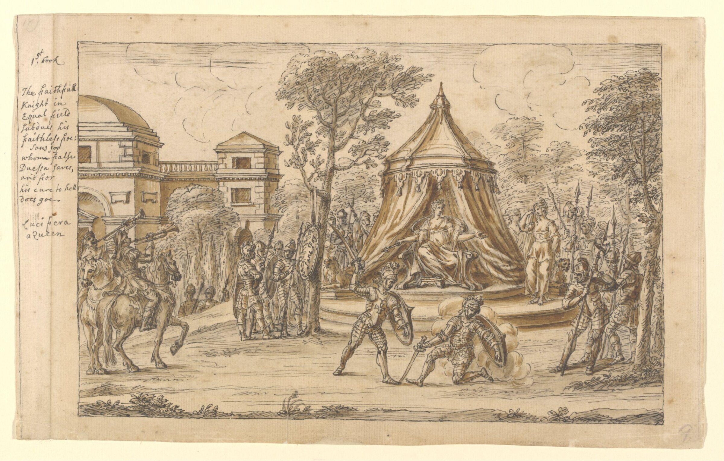The Redcross Knight subdues Sans Foy the Sarazin, who is saved by Duessa, William Kent, ca. 1730s-1740s