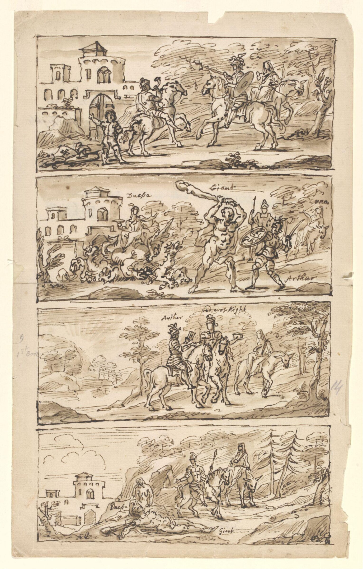 Four sketch-designs for illustrations to <i>The Faerie Queene</i> by Edmund Spenser, William Kent, ca. 1730s-1740s