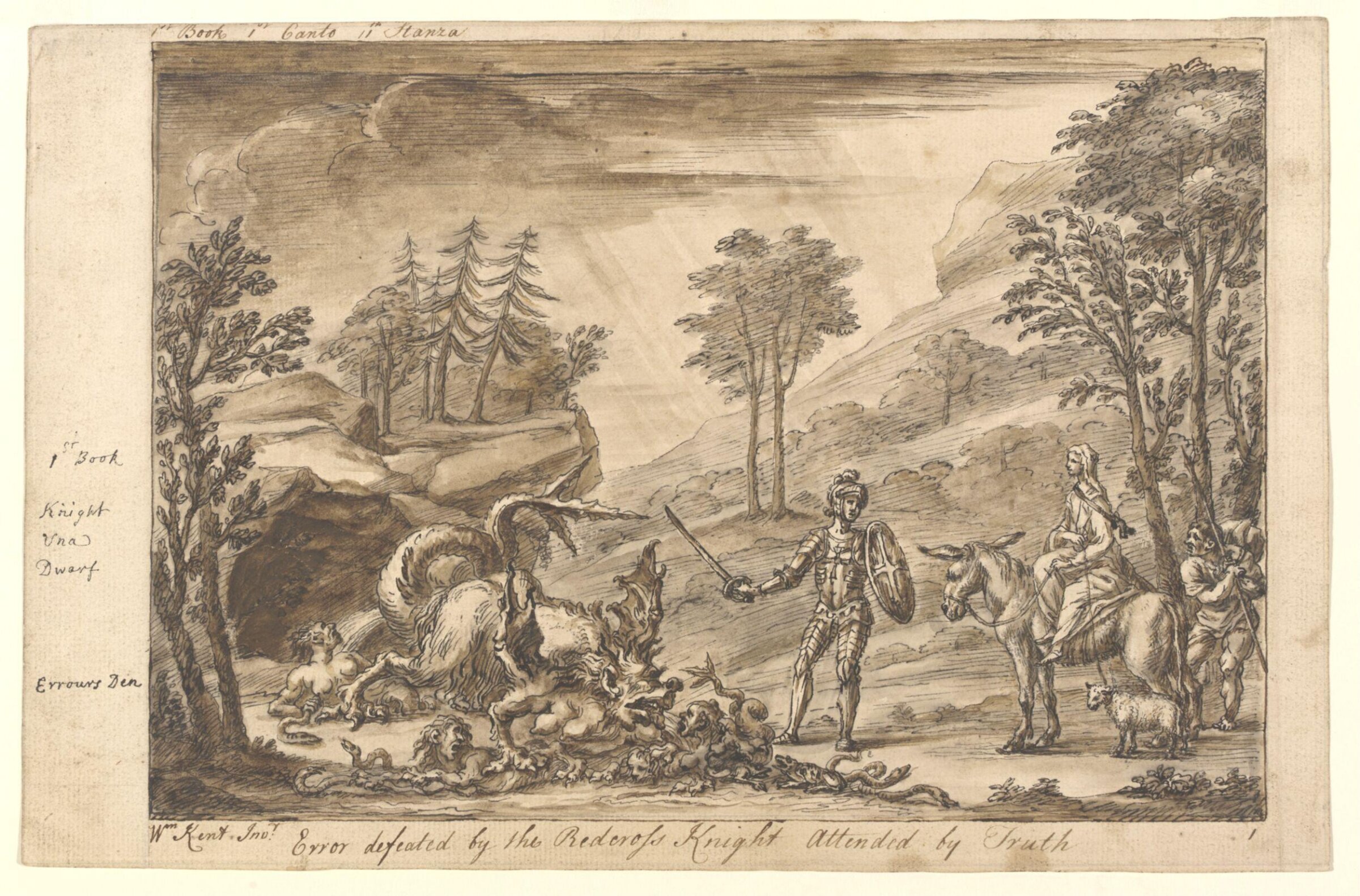 Error defeated by the Redcross Knight attended by Truth, William Kent, ca. 1730s-1740s