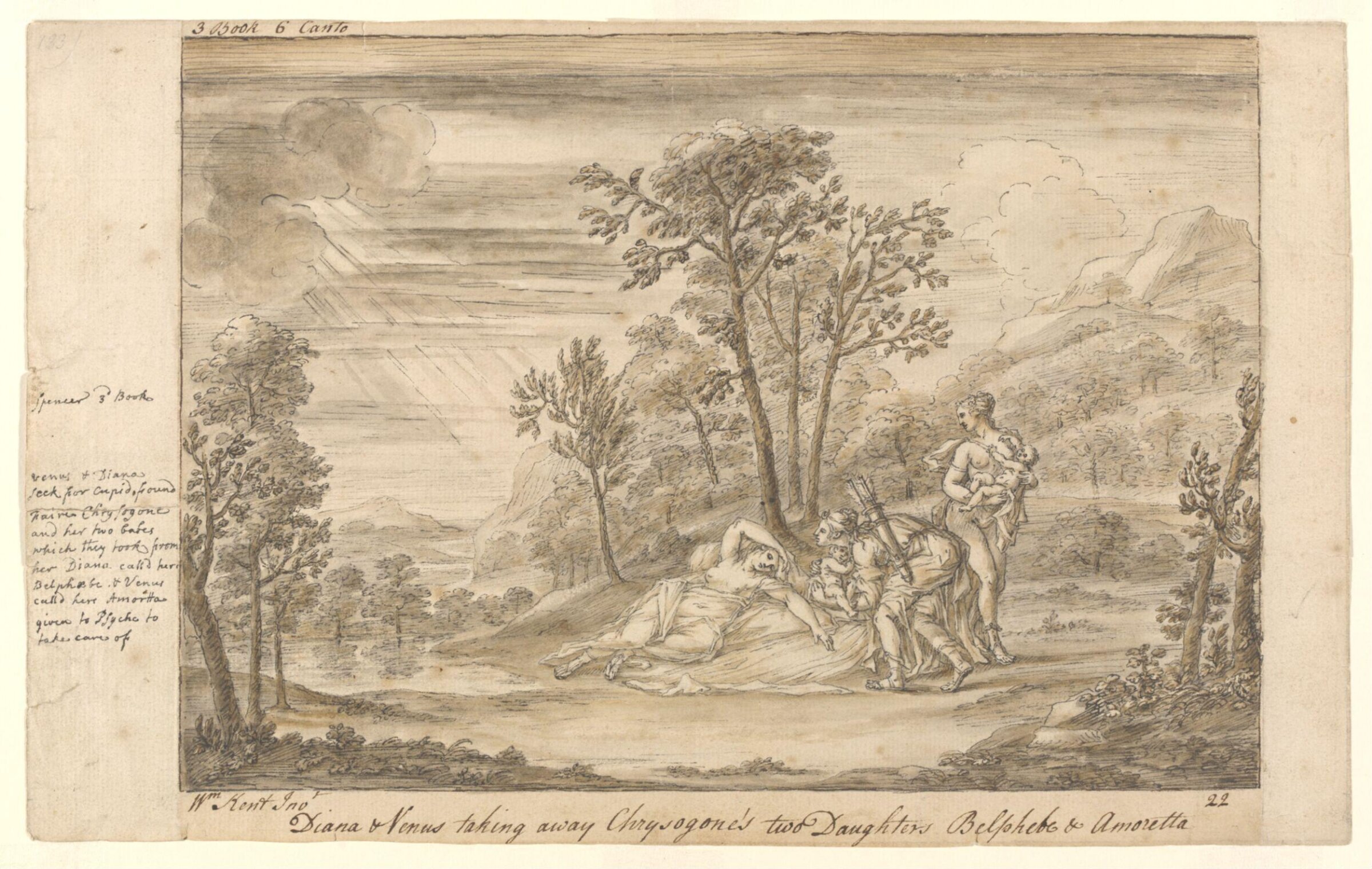 Chrysogone's two Infant Daughters taken away by Venus and Diana, William Kent, ca. 1730s-1740s