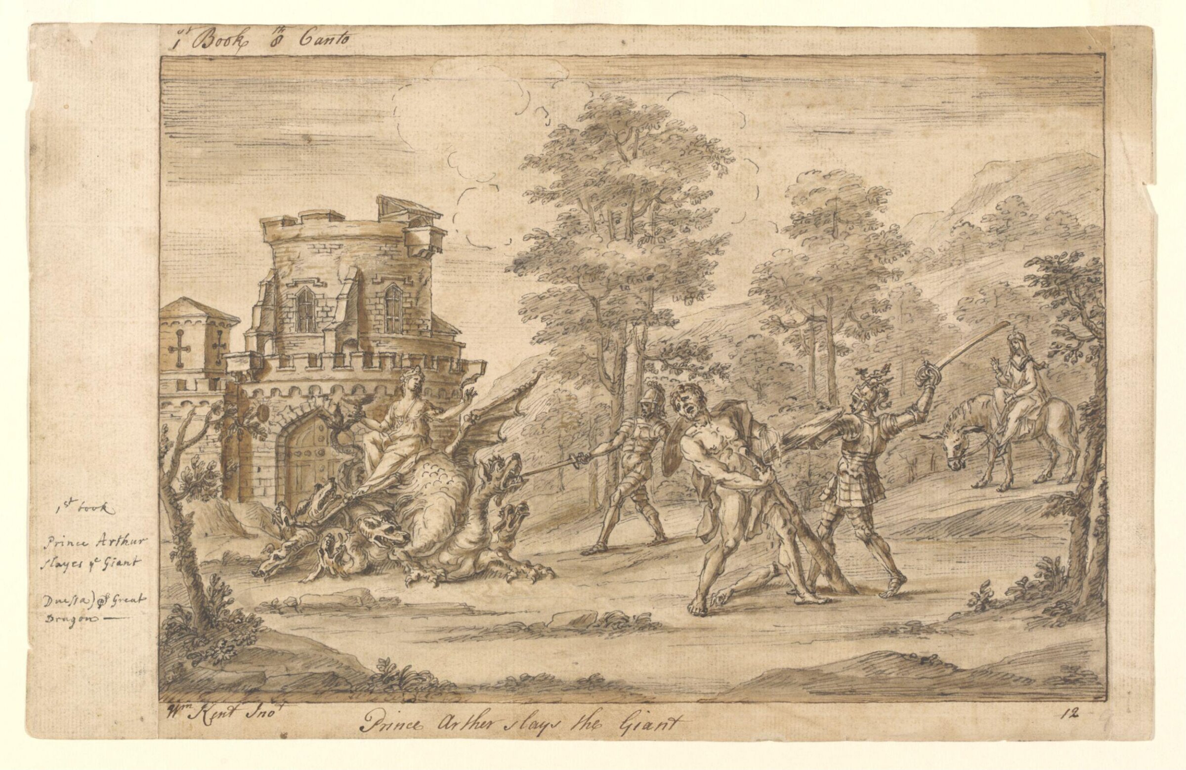 Prince Arthur slays the Giant Orgoglio and releases the Redcross Knight, William Kent, ca. 1730s-1740s