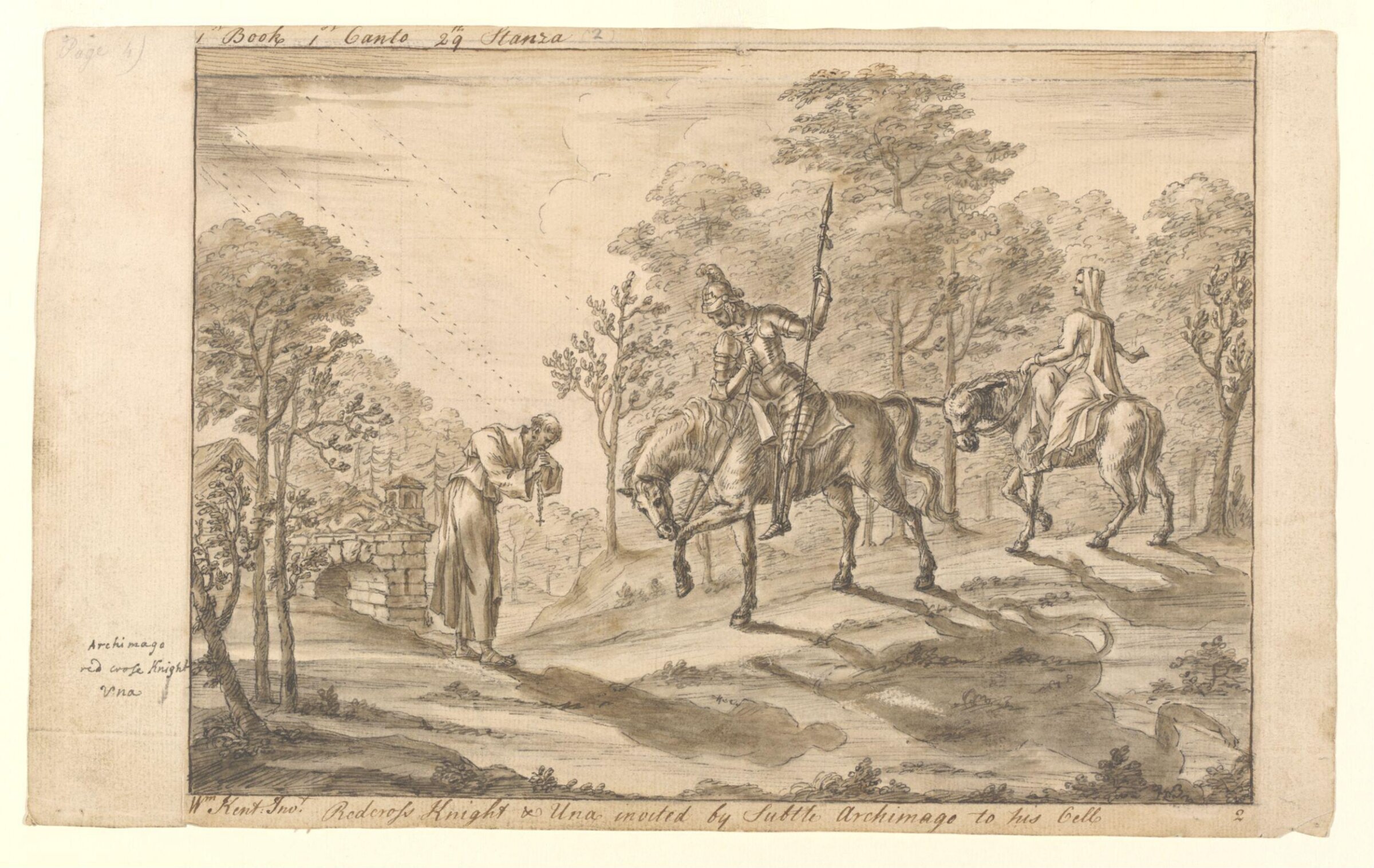 Redcross Knight and Una invited by Subtle Archimago to his Cell., William Kent, ca. 1730s-1740s
