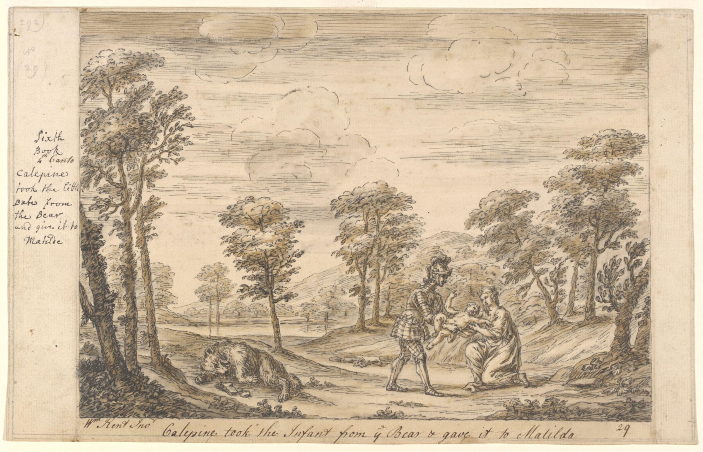 Calepine takes the Infant from the Bear and gives it to Matilda., William Kent, ca. 1730s-1740s
