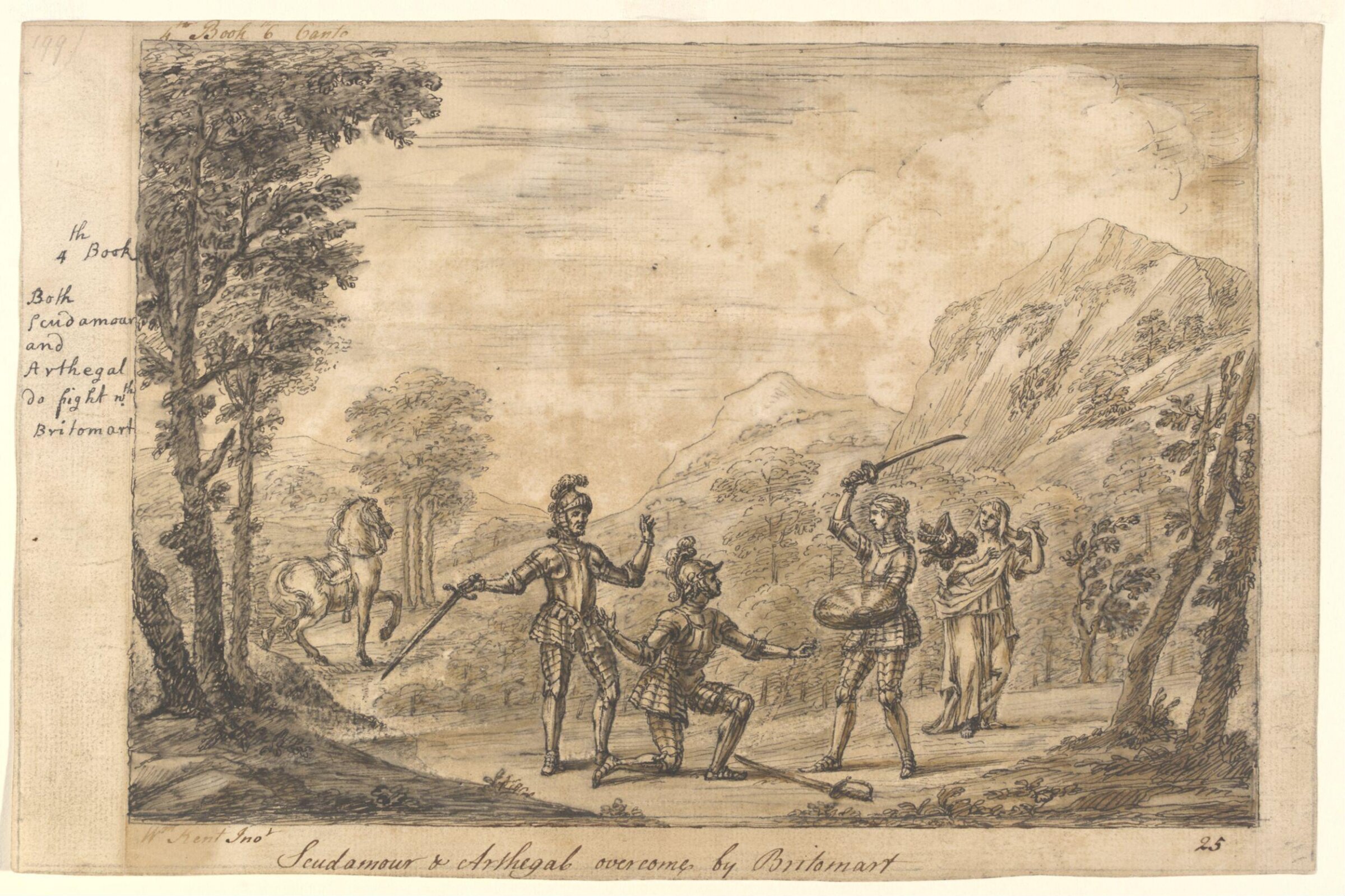 Scudamour and Arthegal fights <i>(sic.)</i> with Britomart., William Kent, ca. 1730s-1740s