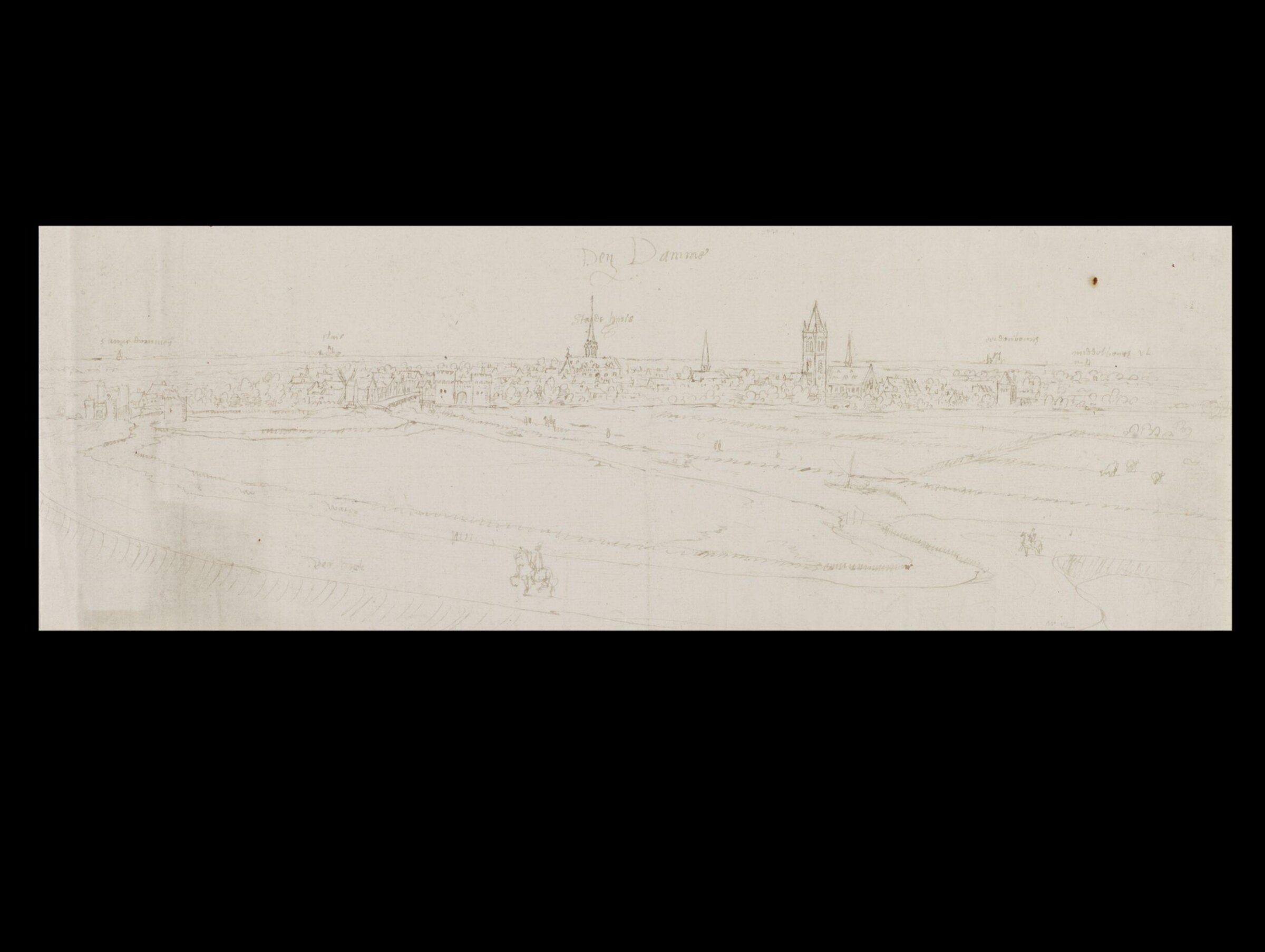 Recto: Panoramic View of Damme, Anton van den Wyngaerde, 1525-1558