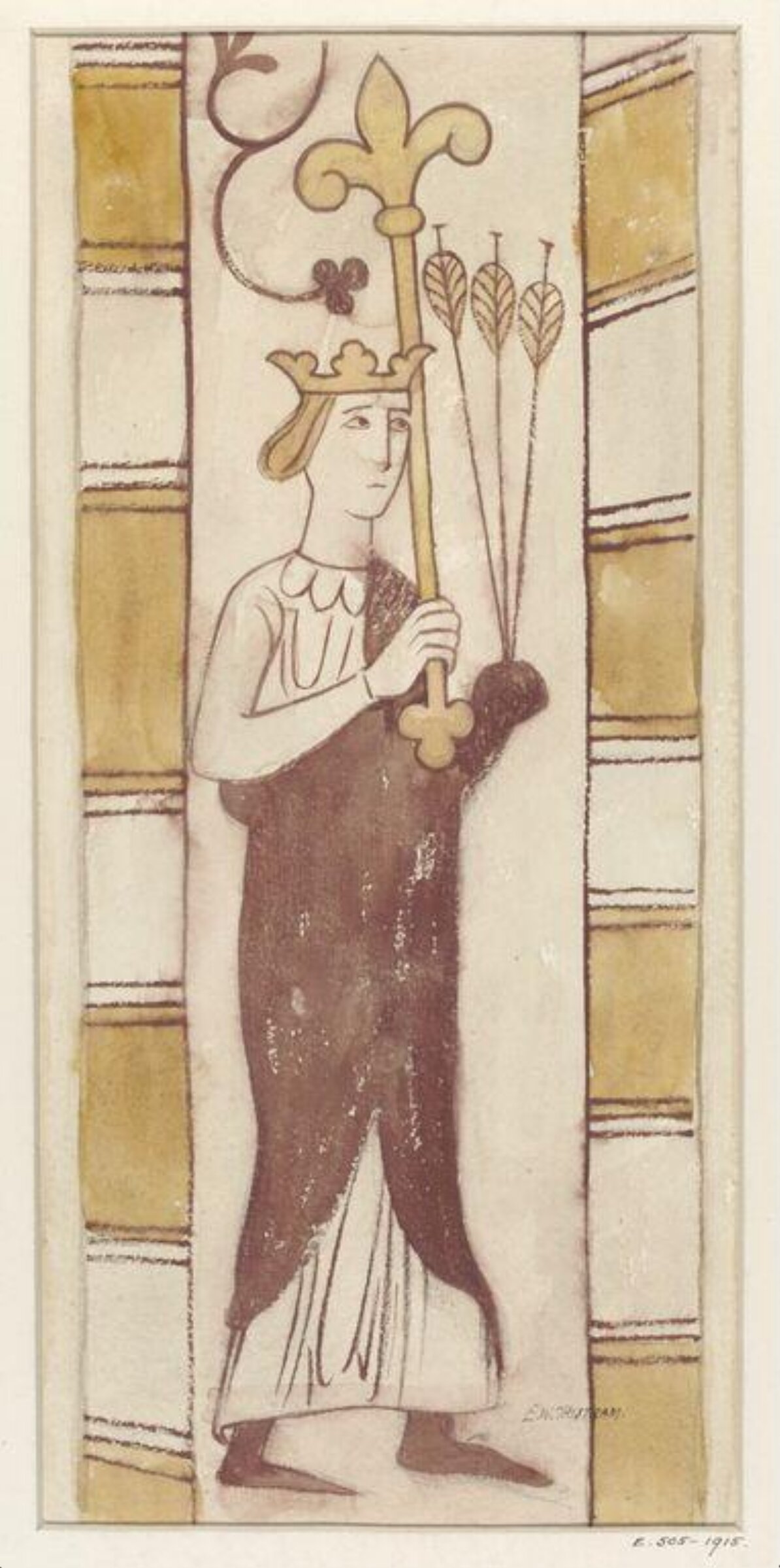 St. Edmund, with the symbols of his martyrdom, Ernest William Tristram, ок. XX века