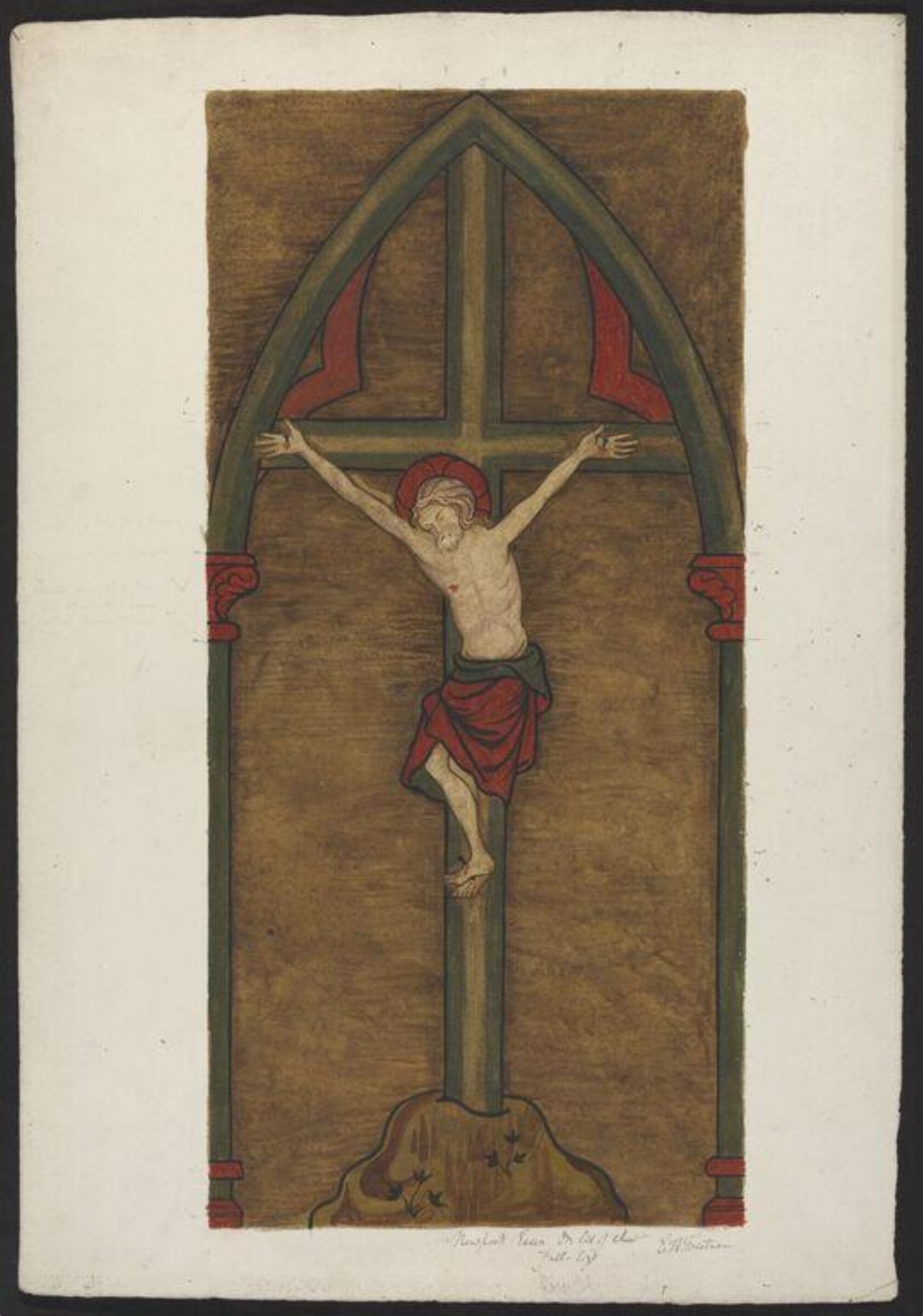 The Crucifixon, flanked by the Virgin Mary and St. John, Ernest William Tristram, ок. XX века