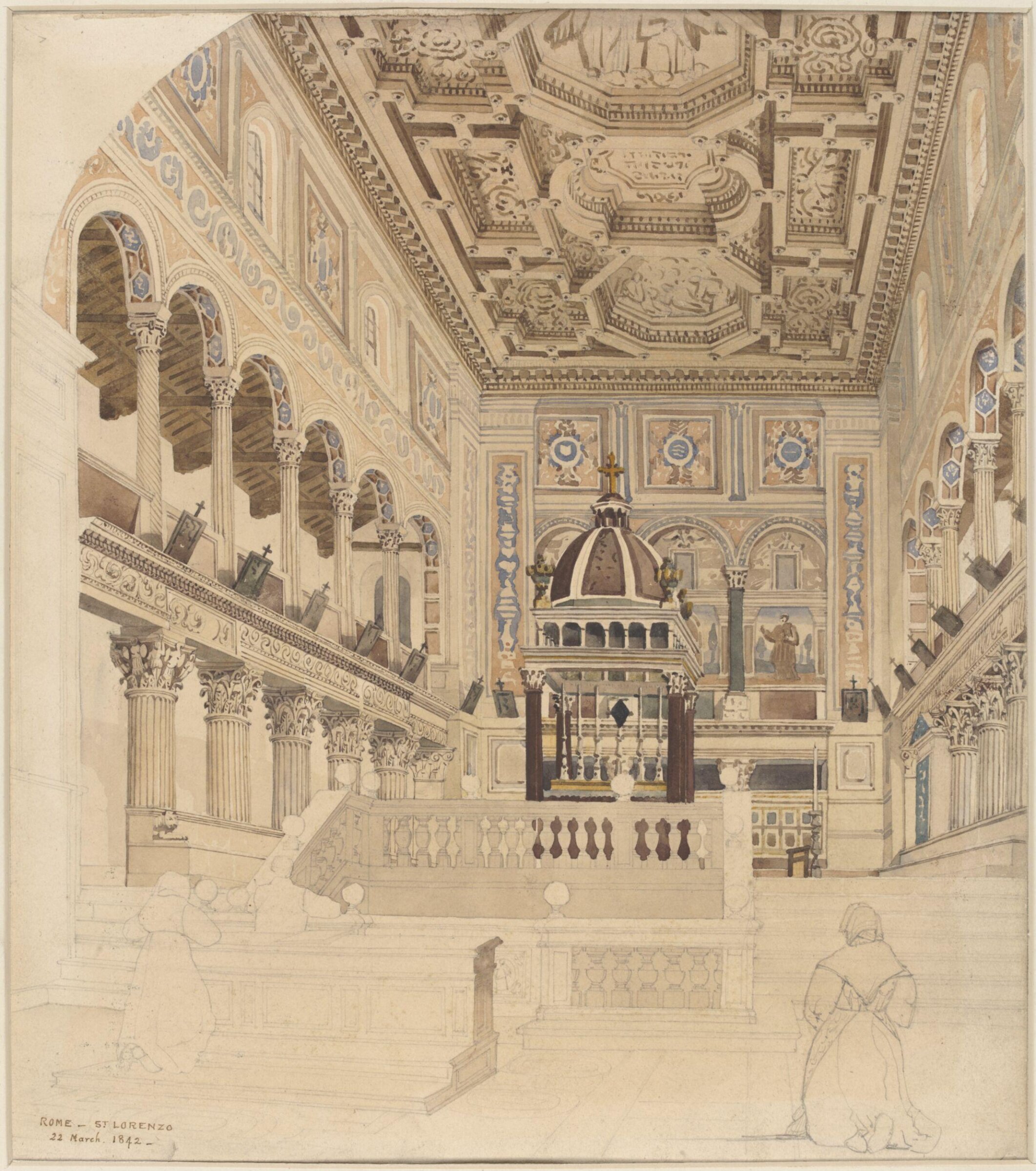 Interior of the Church of S. Lorenzo, Rome, Thomas Hayter Lewis, 22/03/1842