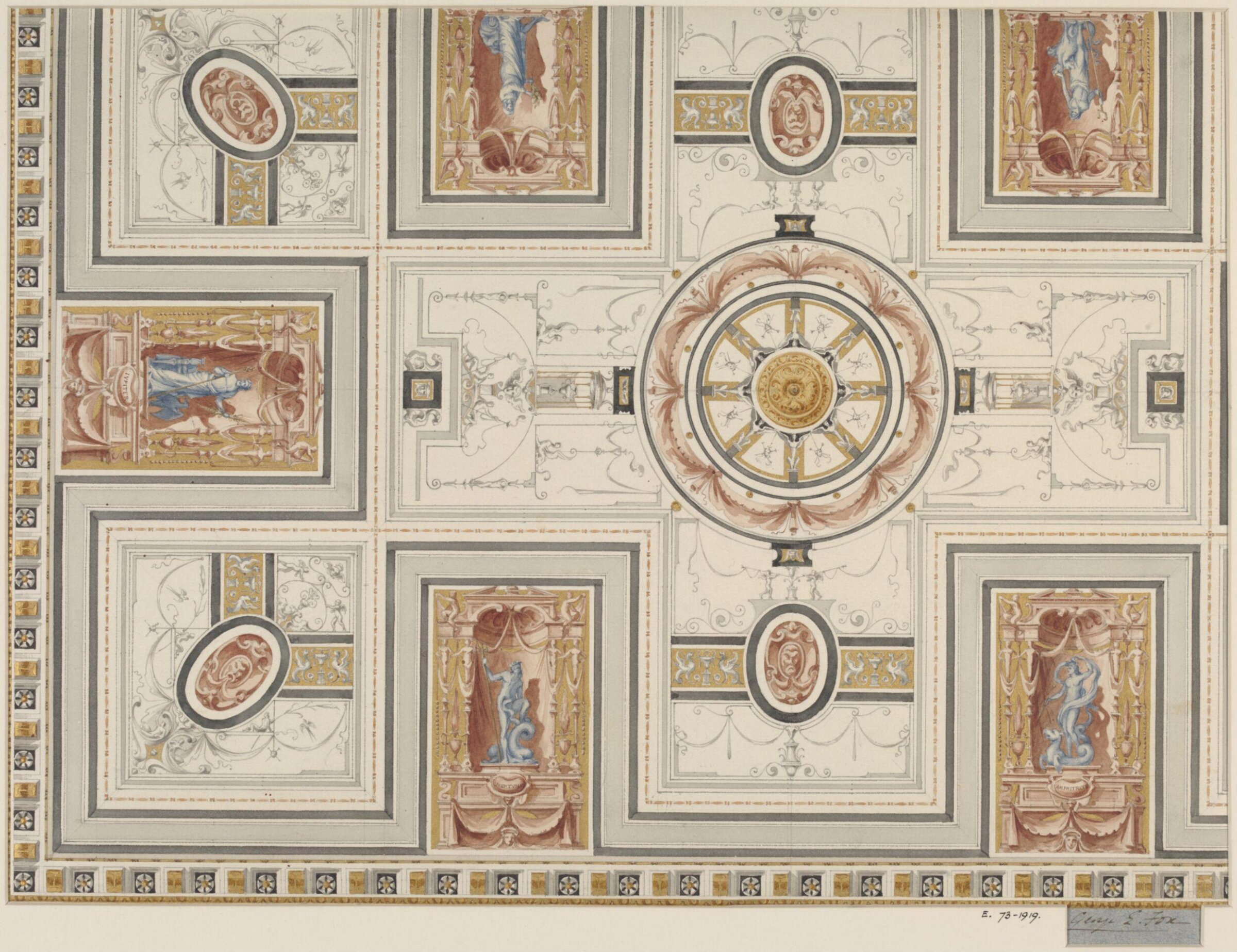 Designs for ceilings at Kent House for Lady Ashburton, George Edward Fox, 1874
