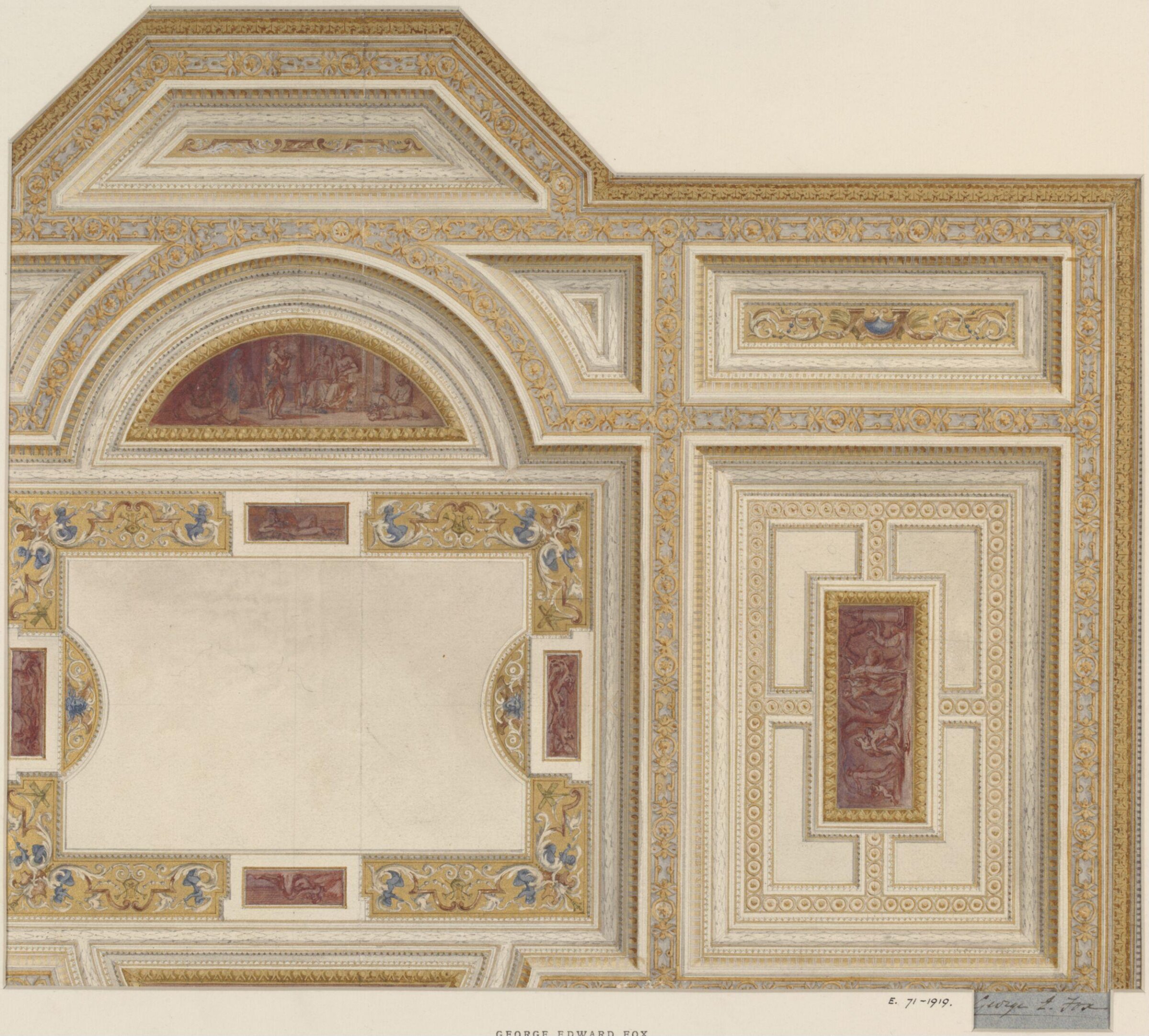 Designs for ceilings at 5, Grosvenor Place, for the Duke of Westminster, George Edward Fox, 1870
