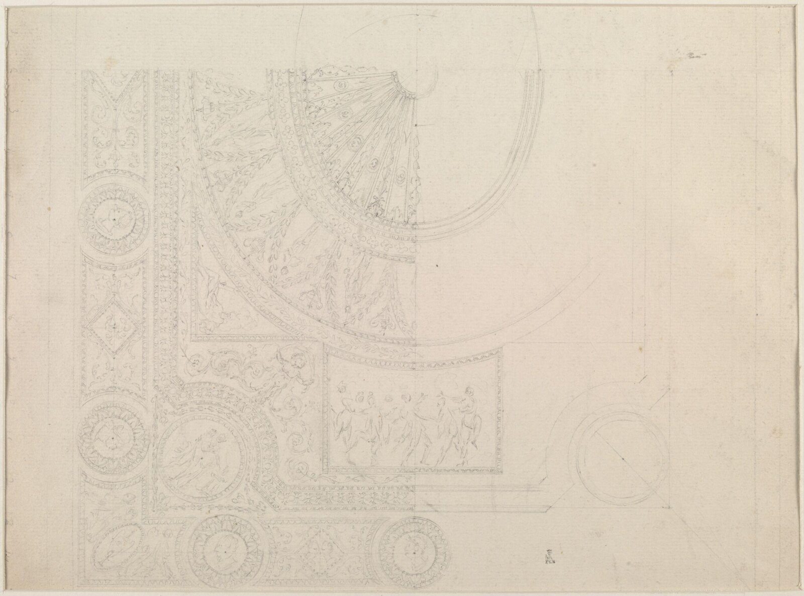 Ceiling design with stylised foliage and figures, 18th century to 19th century