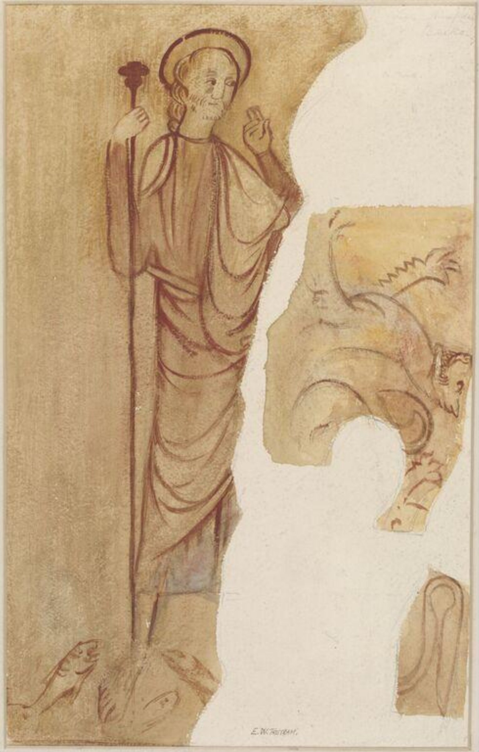 Watercolour drawing, Ernest William Tristram, ок. XX века