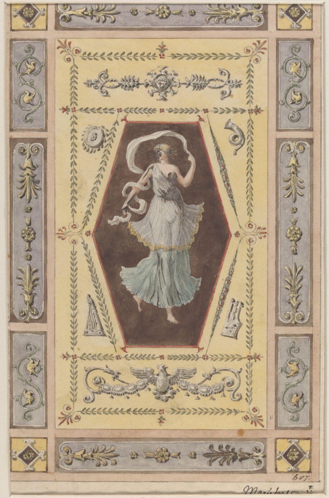 Design for a ceiling or panel with dancing figure, 18th century
