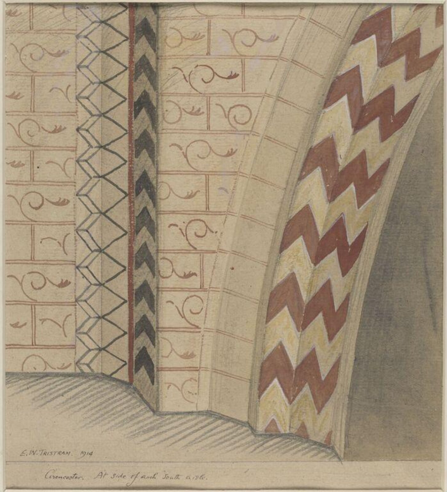 Watercolour drawing, Ernest William Tristram, 1914