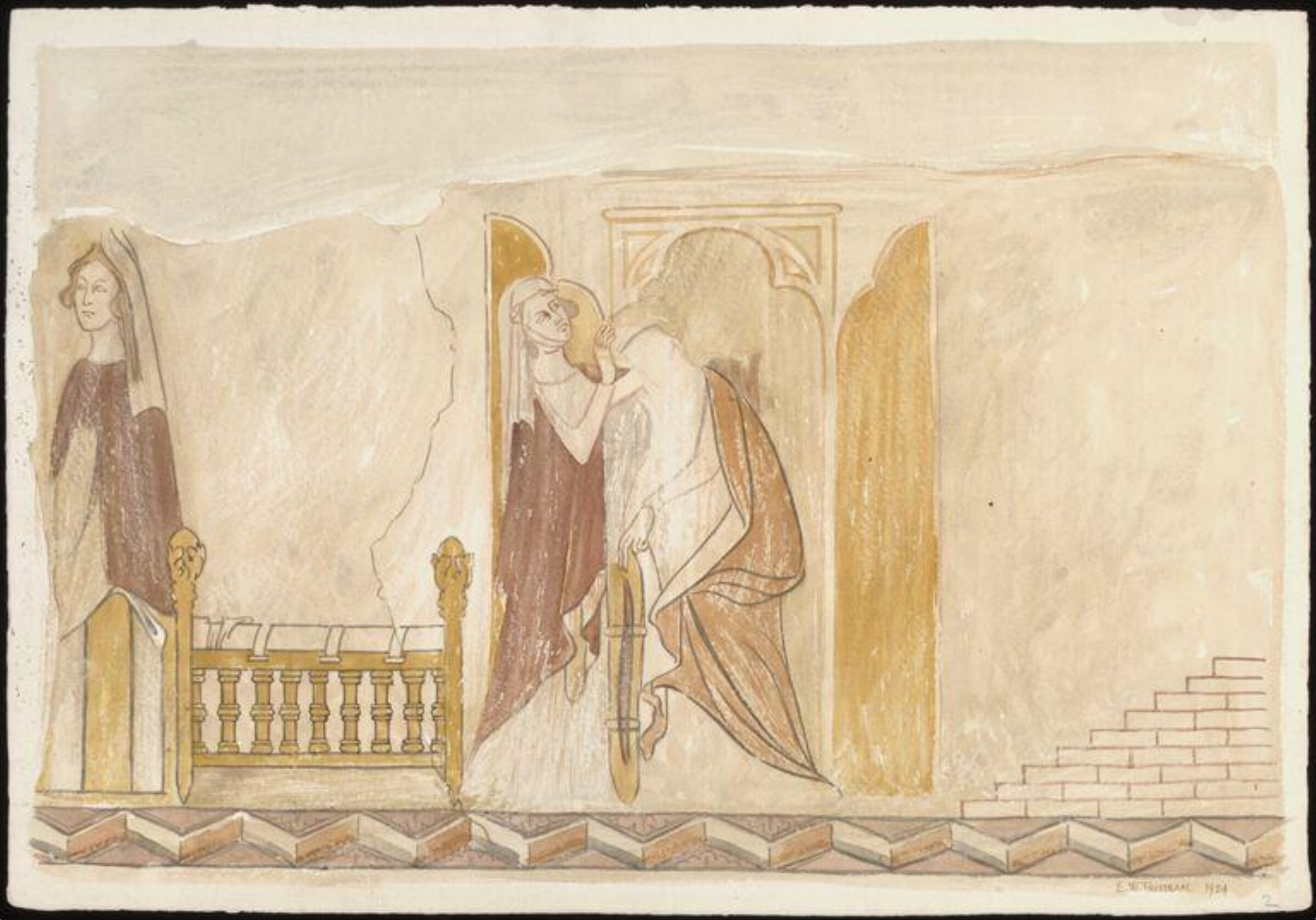 The Nativity of the Virgin; the arrival of St Joachim; the steps of the Temple, Ernest Tristram, 1924