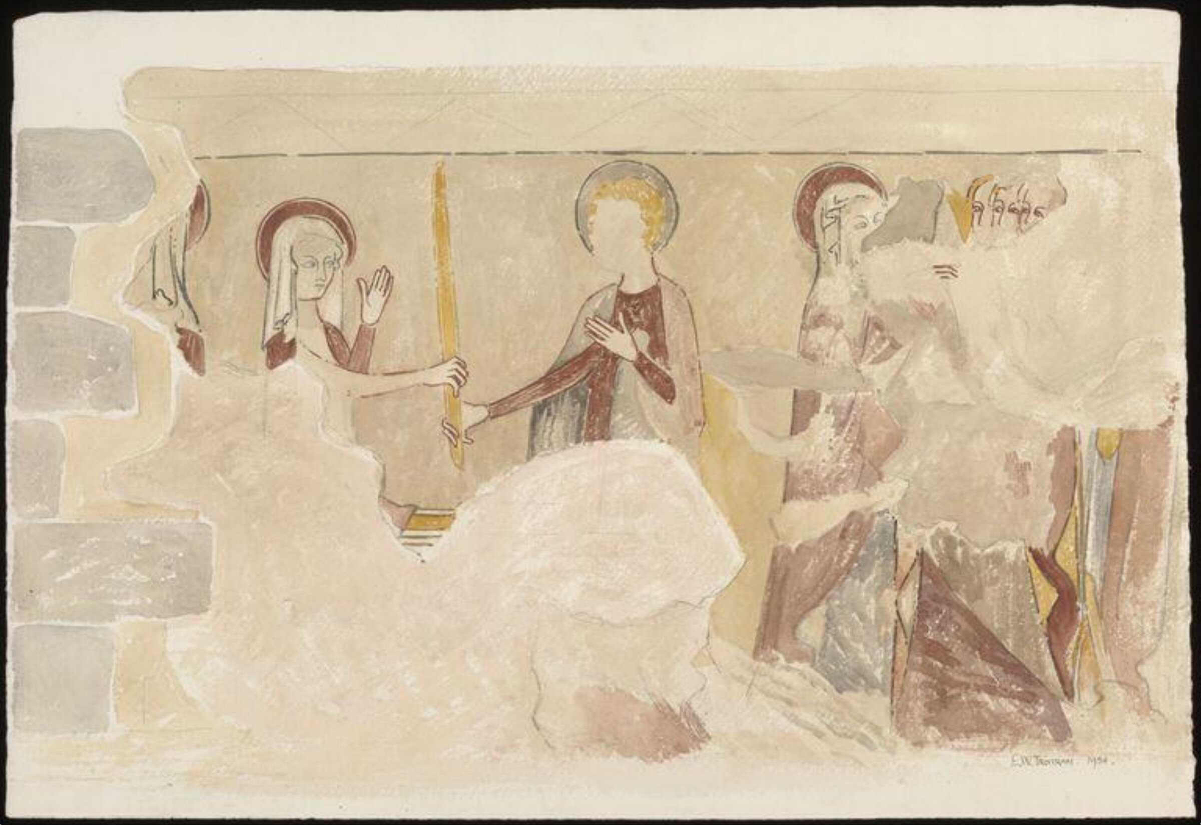 The Angel giving the Palm to the Virgin; the Virgin giving the Palm to St John; the meeting of the Virgin and the Apostles, Ernest Tristram, 1924