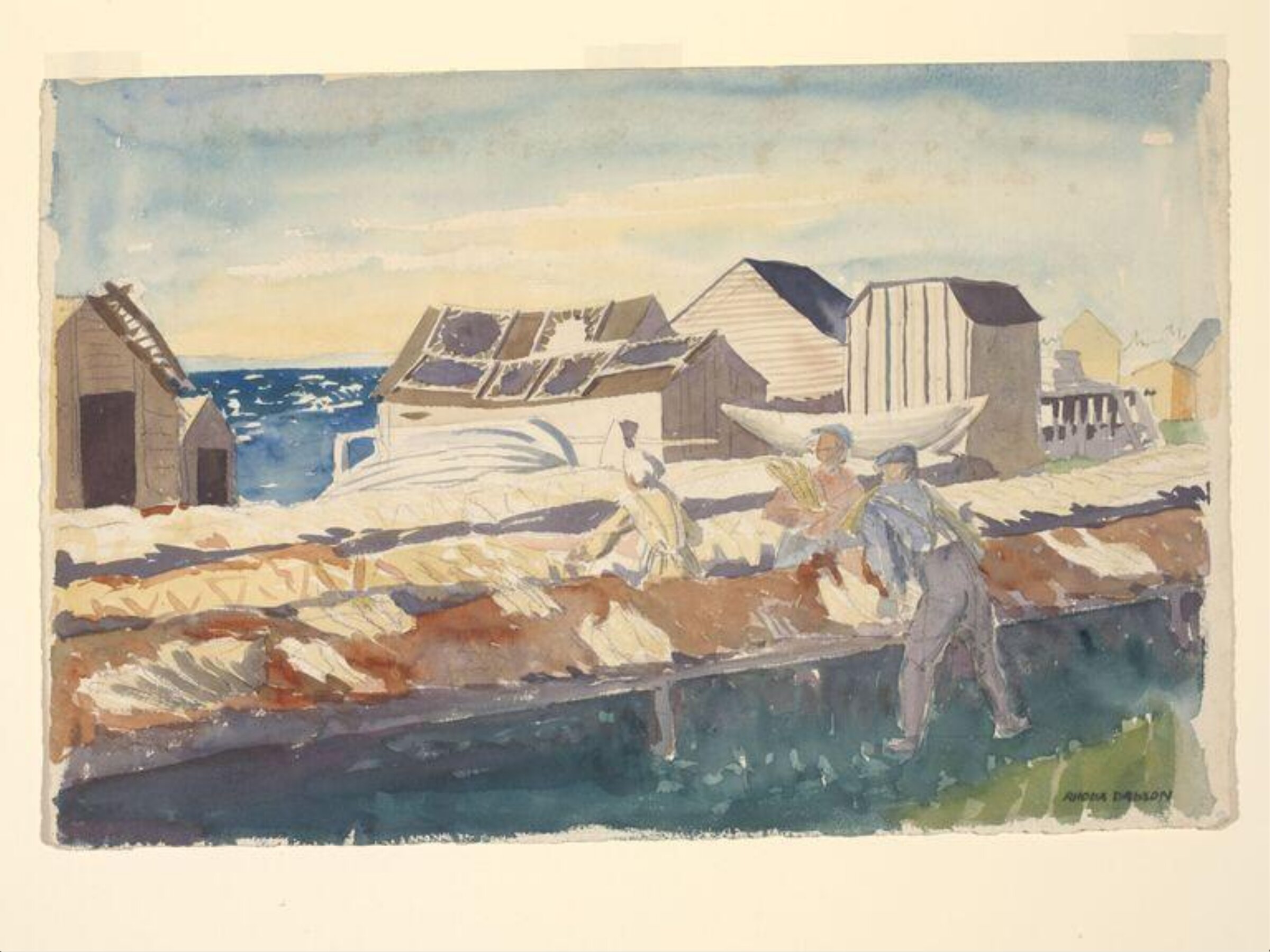 St Anthony's Harbour - A fish drying establishment with seal skins drying., Rhoda Bickerdike, 1930s