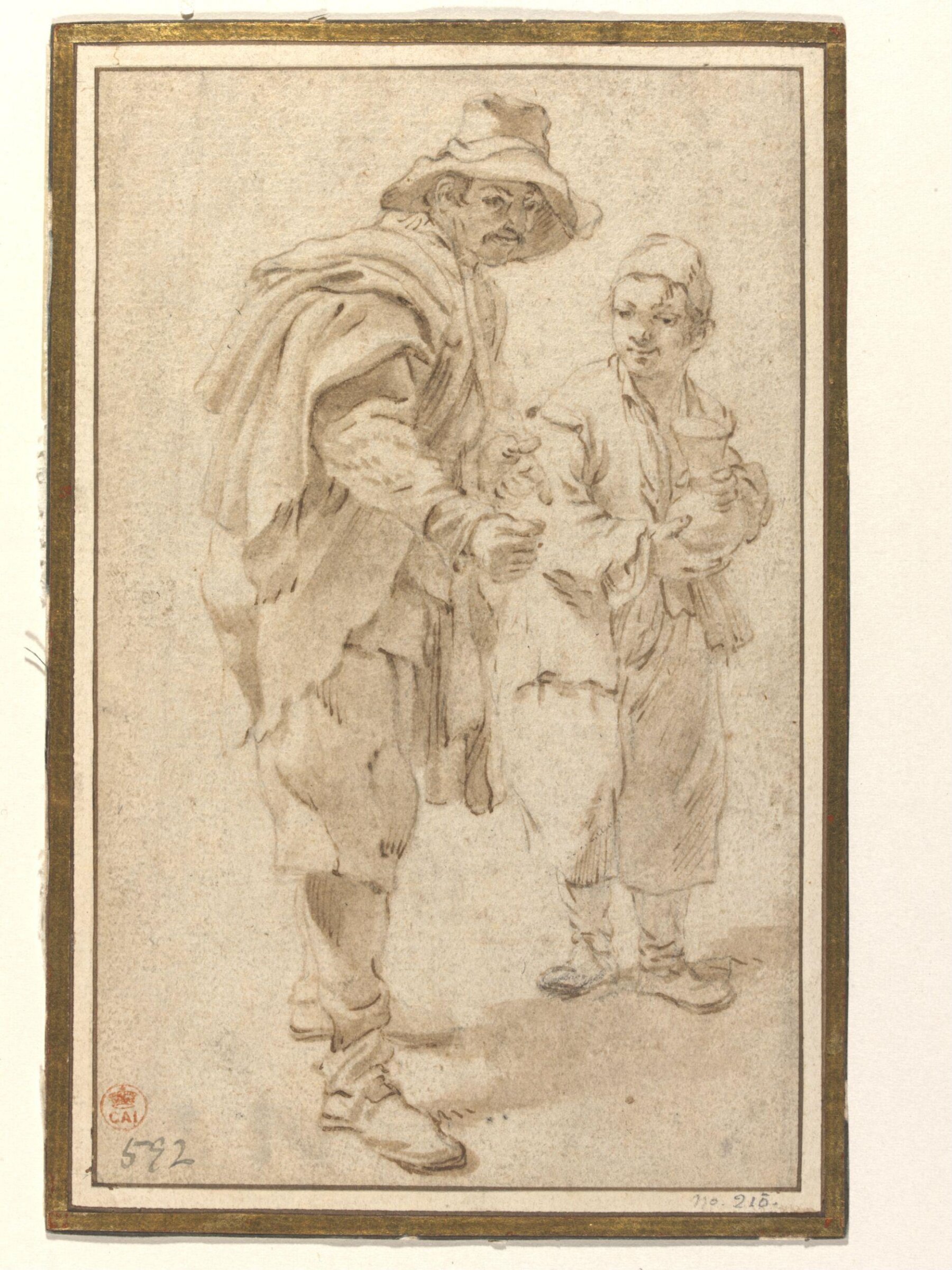 A Standing Man Gesturing with His Hands and a Boy Holding a Pot, Jan Miel, 17th century-18th century