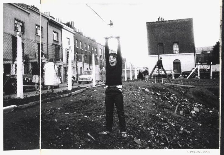 Adventure playground, Islington, August 1963 [boy on rope] top image