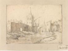 View of the Buitenhaven of Kampen with the Tower of the Buitenkerk at Centre thumbnail 1