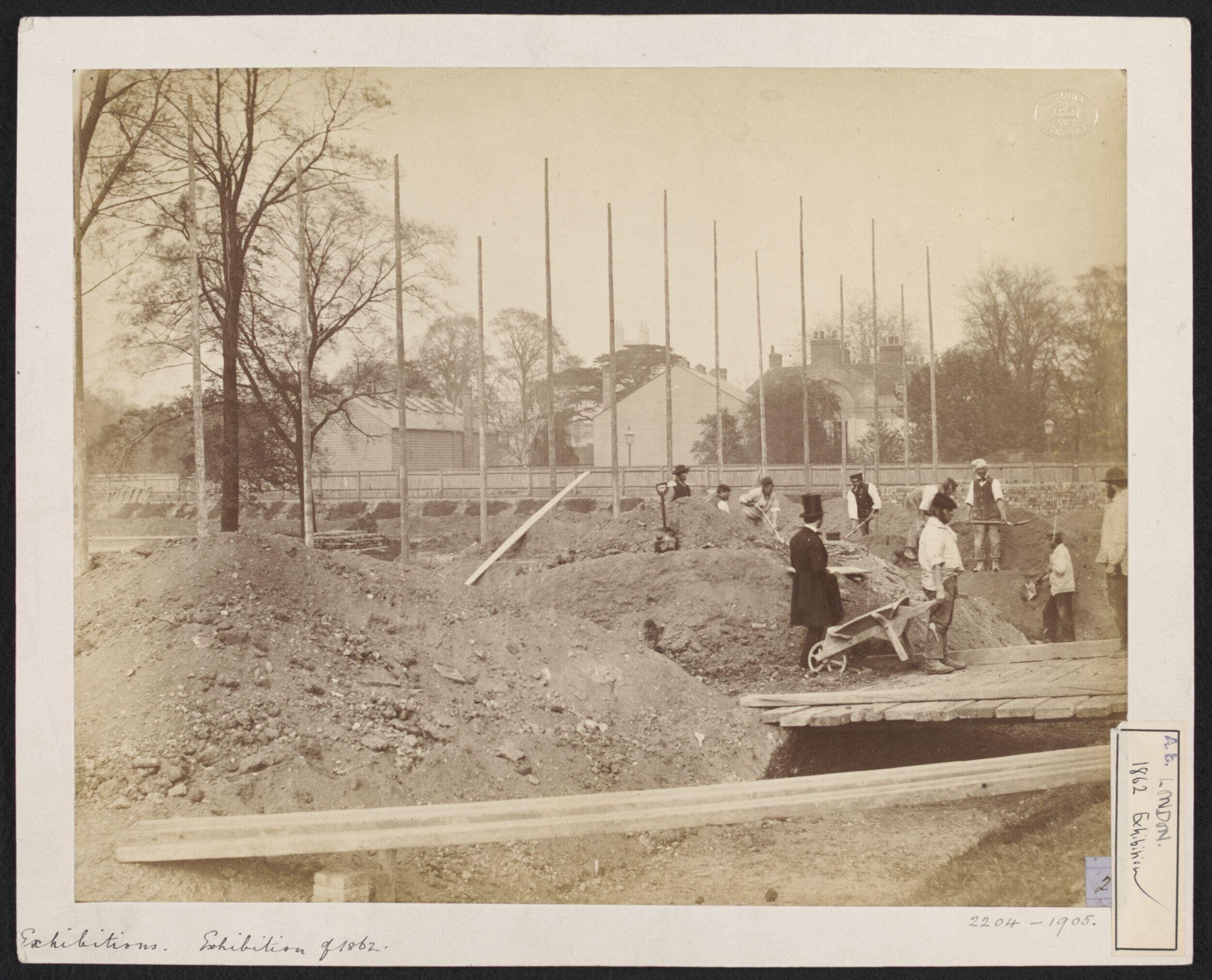 1862 International Exhibition, South Kensington, view of foundations under construction