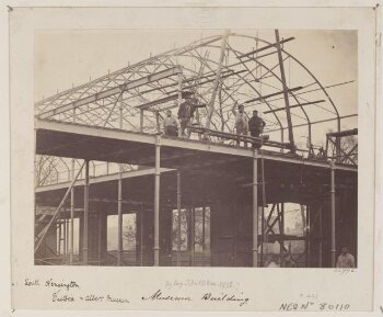 Exterior view of the South Kensington Museum (the 'Brompton Boilers') under construction