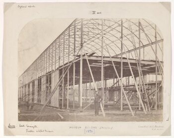 Exterior view of the South Kensington Museum (the 'Brompton Boilers') under construction