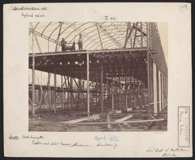 Exterior view of the South Kensington Museum (the 'Brompton Boilers') under construction