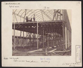 Exterior view of the South Kensington Museum (the 'Brompton Boilers') under construction