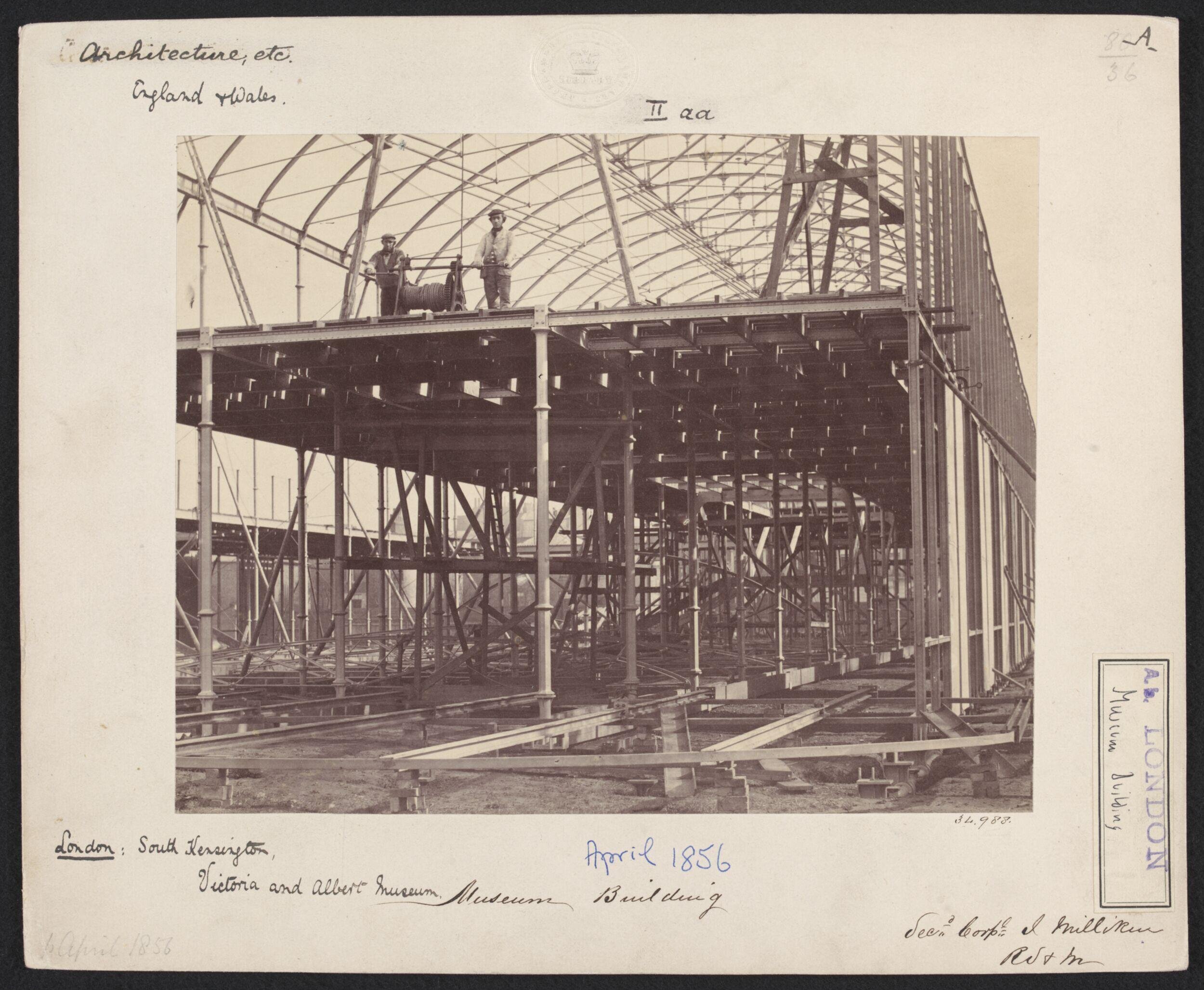 Exterior view of the South Kensington Museum (the 'Brompton Boilers') under construction