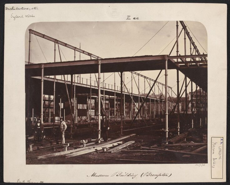 Exterior view of the South Kensington Museum (the 'Brompton Boilers') under construction looking south east image