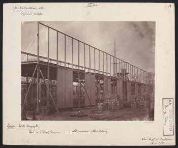 Exterior view of the South Kensington Museum (the 'Brompton Boilers') under construction