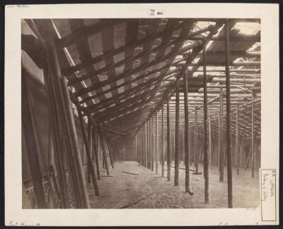 Interior view of gallery under construction, South Kensington Museum (the 'Brompton Boilers')