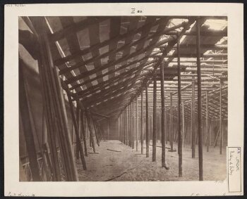 Interior view of gallery under construction, South Kensington Museum (the 'Brompton Boilers')