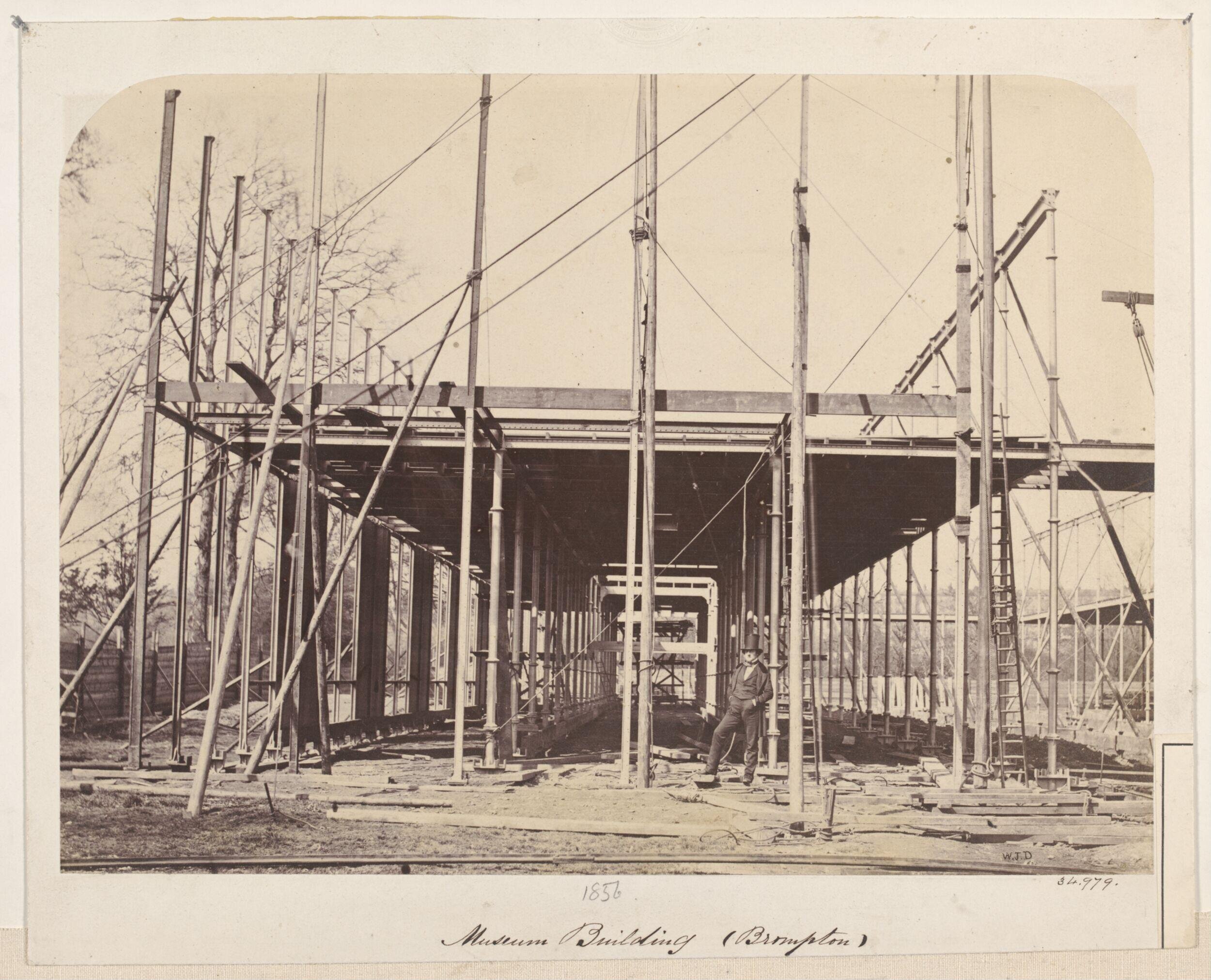 Exterior view of the South Kensington Museum (the 'Brompton Boilers') under construction