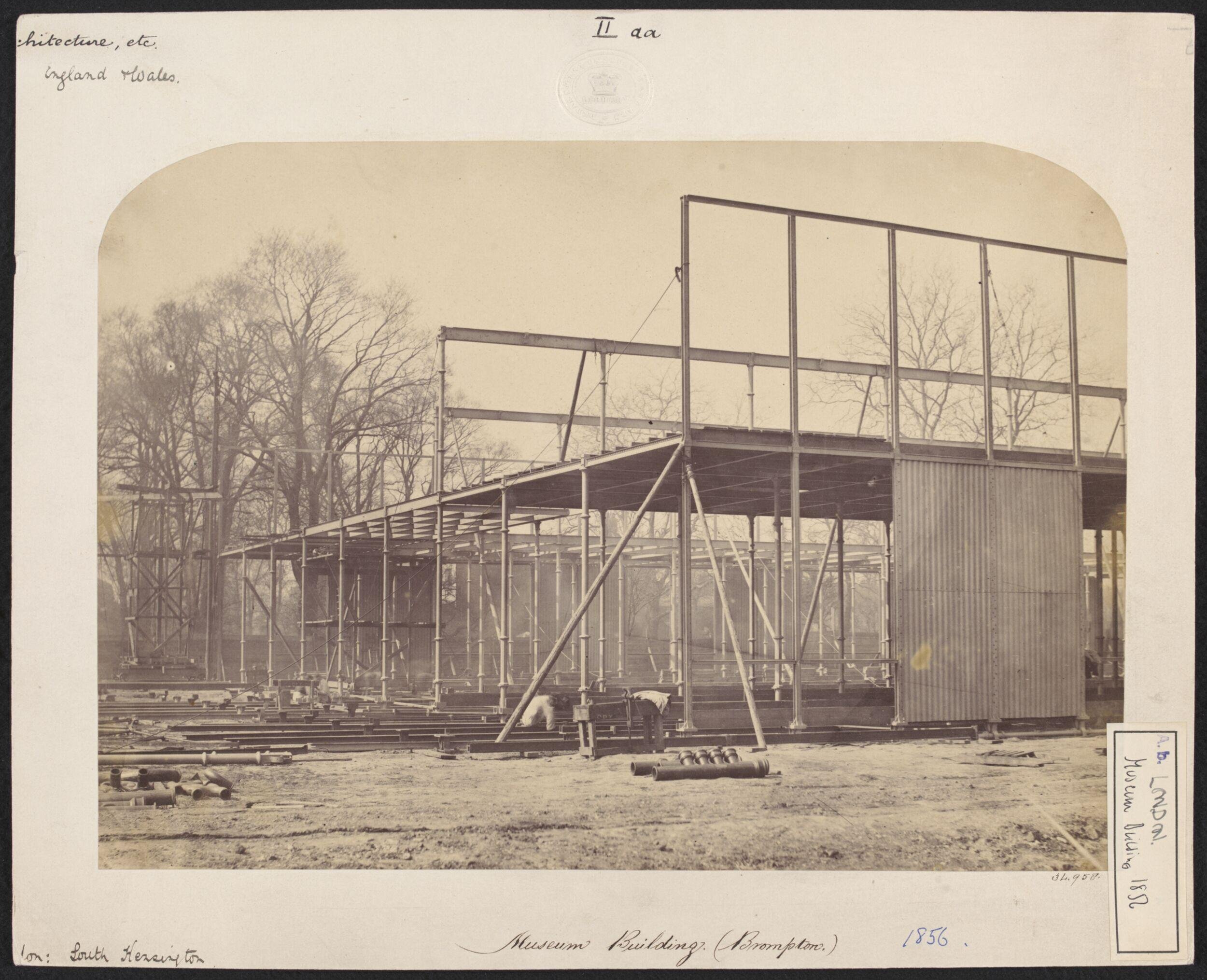 Exterior view of the South Kensington Museum (the 'Brompton Boilers') under construction