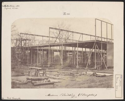 Exterior view of the South Kensington Museum (the 'Brompton Boilers') under construction