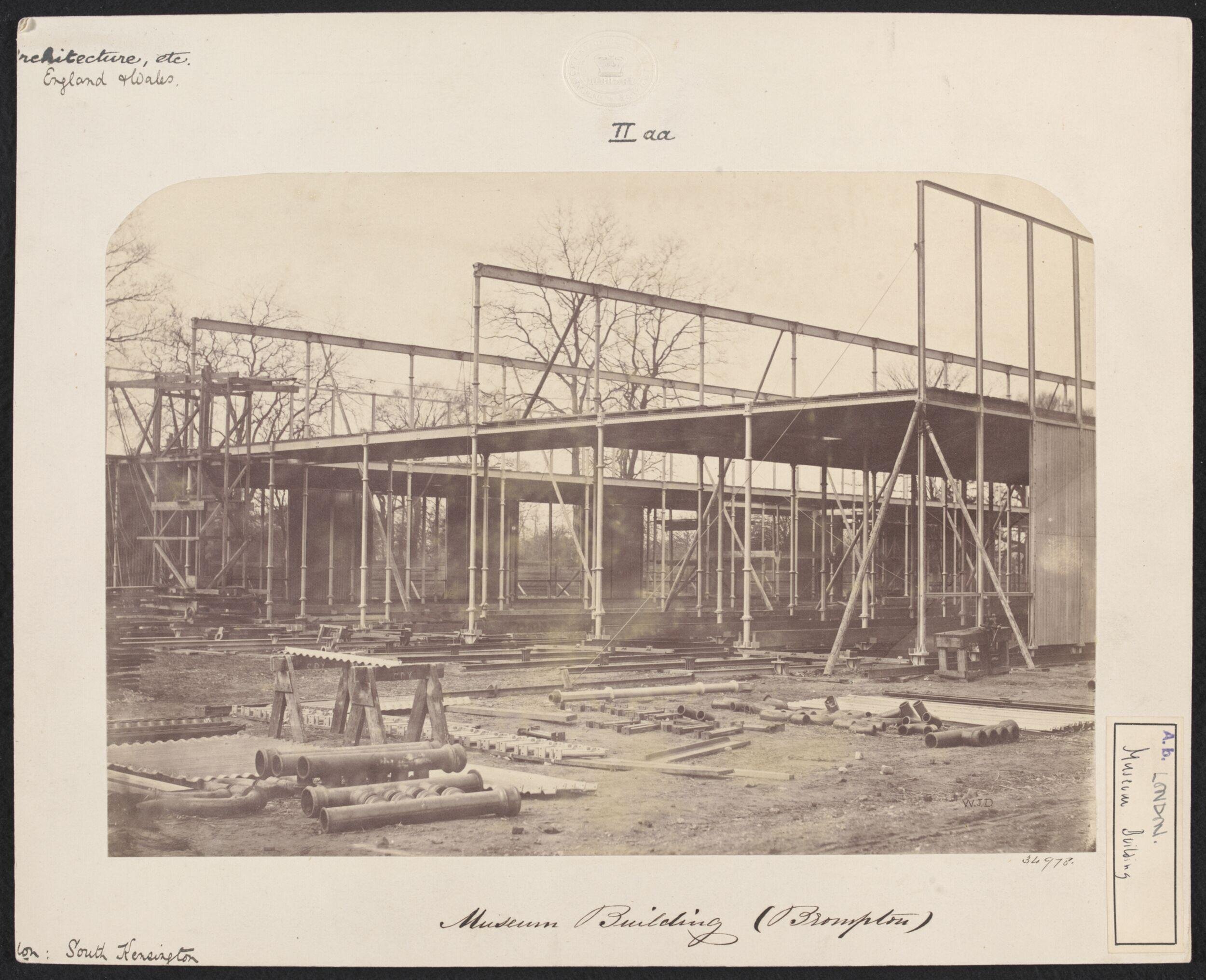 Exterior view of the South Kensington Museum (the 'Brompton Boilers') under construction